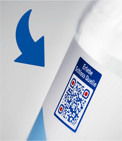 QR-Code auf Schloss Quelle Flasche